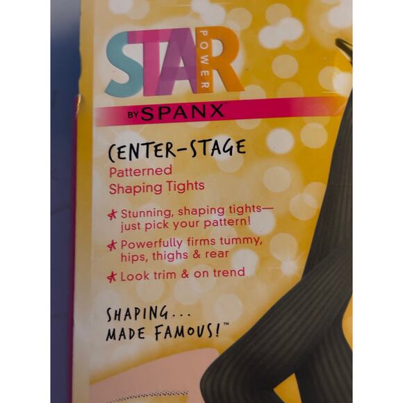 Spanx Star Power Patterned Shaping Tights Black Ribbed Row Size E Bacbl NWT - Picture 4 of 5